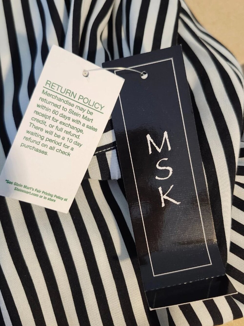 MSK Shirt Dress M Black White Stripe Button Long Sleeve Flower Applique NWT $78 - Picture 9 of 12